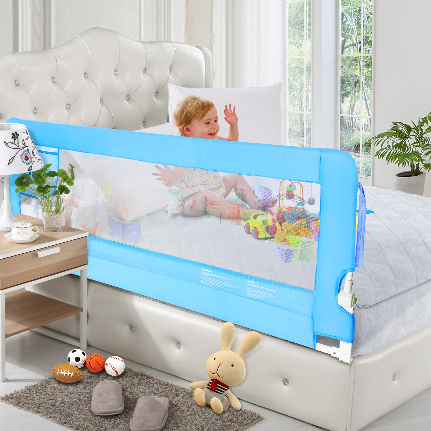 Full Size Queen & King Mattress QinTian Blue Swing Down Toddler Bed Rail Guard Fold Down Safety Side Rails for Twin Bed Double 59 inch Bed Rails for Toddlers 