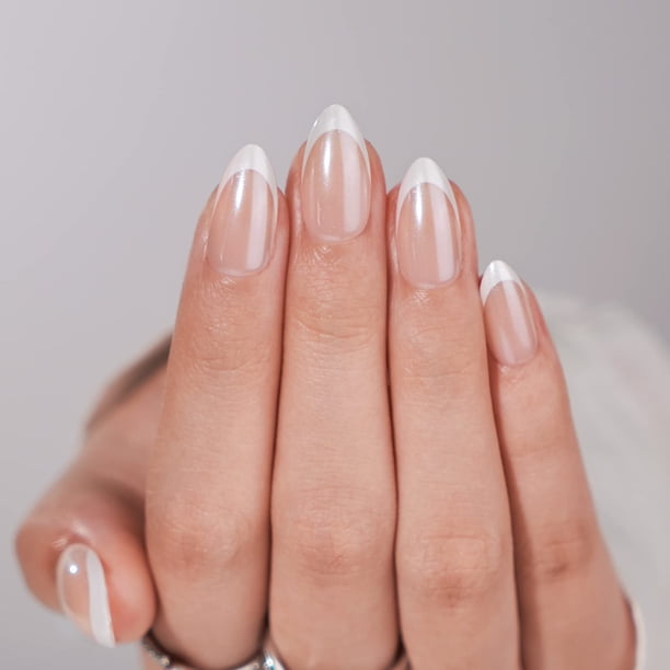 Gel de almendras blancas BtartBox French Tip de Press On Nails, 30 unidades