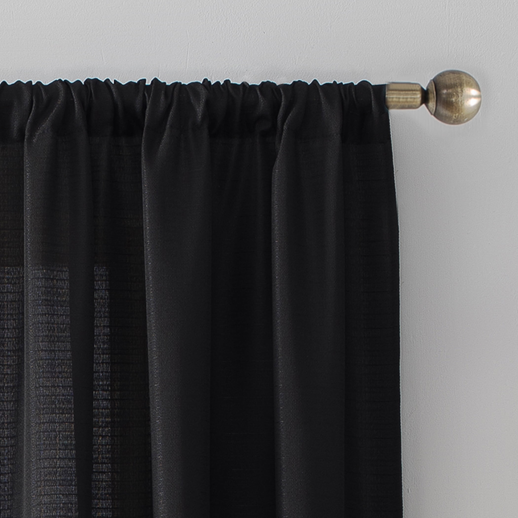 Mainstays Lauren Semi Sheer Textured Solid Rod Pocket Curtain, Single Panel, Black, 38" W x 95"L
