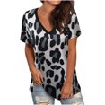 thumbnail image 1 of T-Shirt Femme Imprimé Léopard Manches Courtes Col en V Ample Blouse Tops, 1 of 8