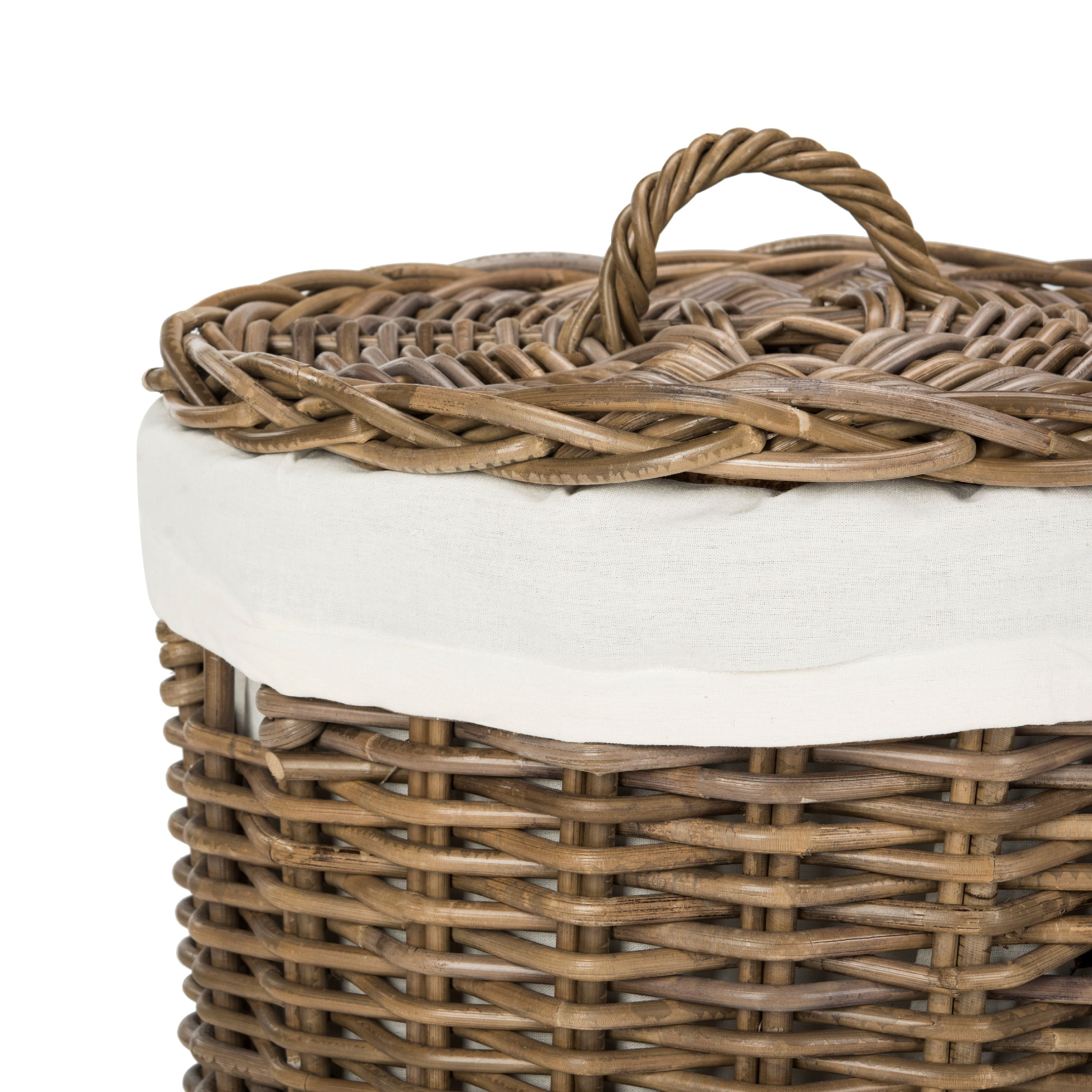 Safavieh Millen Rattan Round Hamper Laundry Baskets, Two-in-One