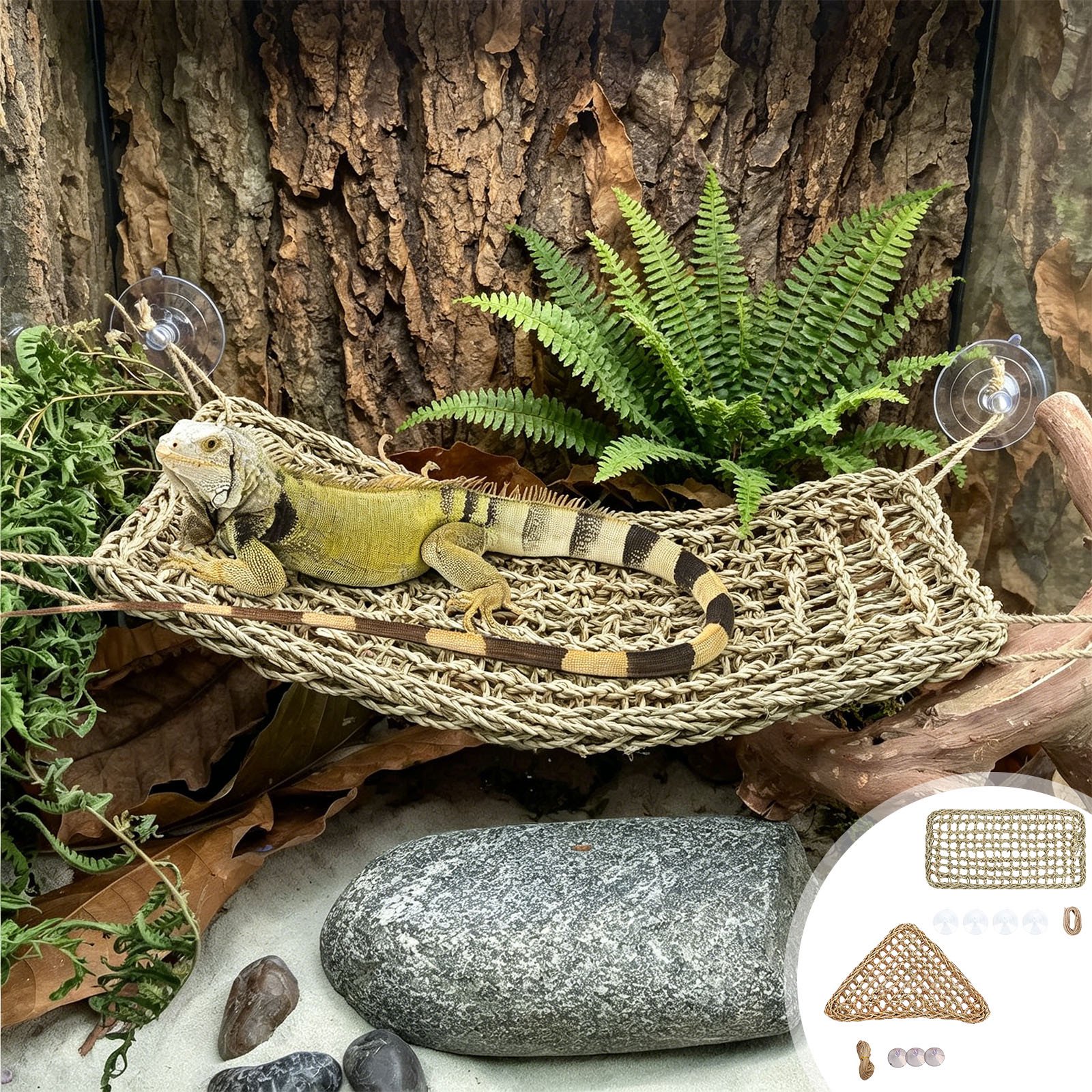 Reptile Hammock with Suction Cups for Terrariums – Floating Climbing Platform and Resting Ledge for Bearded Dragons, Geckos, Lizards and Snakes