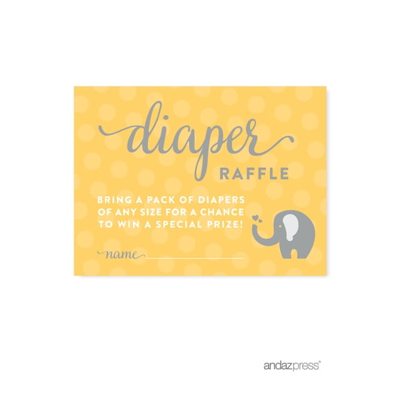 Koyal Wholesale Yellow Gray Gender Neutral Elephant Baby Shower, Diaper Raffle Cards – 30-Pack