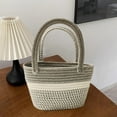 thumbnail image 5 of Straw Handbag Tote for Women Summer Beach Drawstring Rattan Bucket Bag Handmade Woven Hobo Shopping Purse, 5 of 6