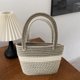 thumbnail image 5 of Bolso de paja tejido para mujer - Bolso de hombro de playa de verano, poliéster, gris/marrón/rosa, 33x30x16cm, 5 of 6