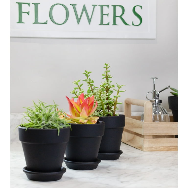 Esterno Small Black Terracotta Planter Pots with Drainage Holes and  Saucers, 8-Piece Set, Indoor and Outdoor Use - Walmart.com