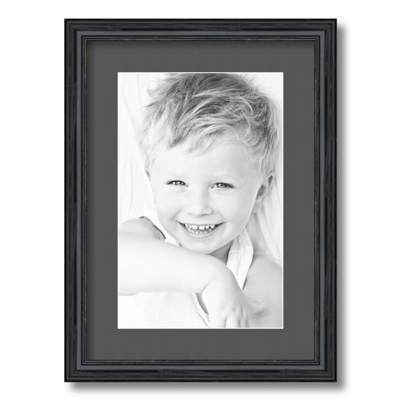 ArtToFrames 12.5x18" Matted Picture Frame with 8.5x14" Single Mat Photo Opening Framed in 1.25" Black Stain on Solid Red Oak and 2" Charcoal Mat (FWM-4083-12.5x18)