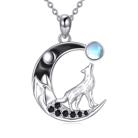 925 Sterling Silver Wolf Moon Necklace for Women Howling Wolf Pendant Moonstone Gift for Her Spiritual Jewelry