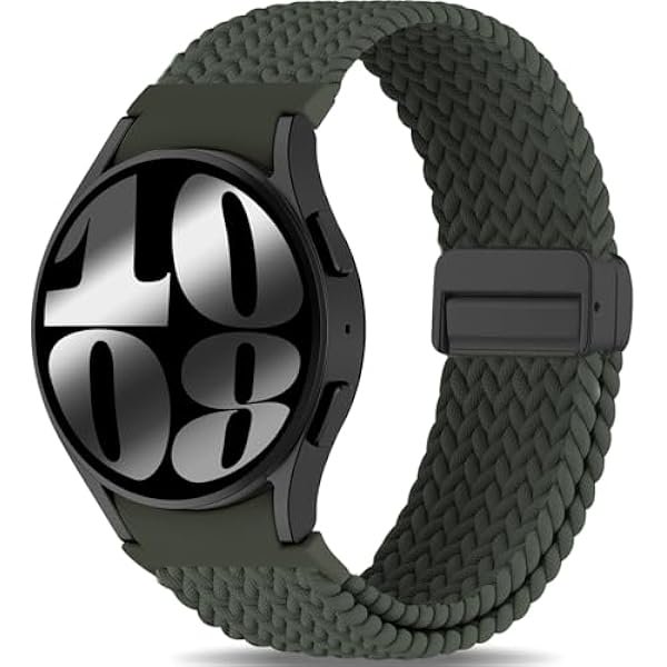 Chenchen One-Click Magnetic Braided Nylon Compatible with Samsung Galaxy Watch 7 FE 6 5 4 Band 40mm 44mm/6 Classic 47mm 43mm/4 Classic 46mm 42mm/5 Pro 45mm, No Gap Stretchy Sport Strap Women Men