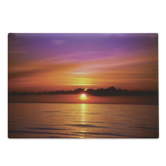 Ocean Cutting Board, Romantic Sunset on the Beach Sun Rays Reflection on the Sea Colorful Sky Picture, Decorative Tempered Glass Cutting and Serving Board, Large Size, Orange Purple, by Ambesonne