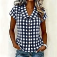 thumbnail image 5 of Jewelreauty Womens Plaid Shirts with Collar Button Down Short Sleeve Blouses Casual Plus Size Cute Summer Tops (L, Brown), 5 of 6