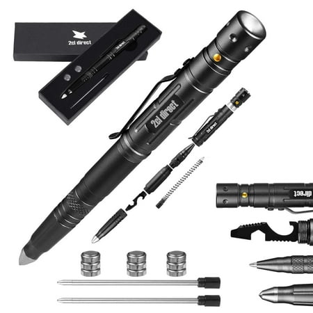 Practical Survival Pen - Best EDC Survival Gear Flashlight , Bottle Opener , Ballpoint Pen - [2 Ink Cartridges + 3 Batteries + Gift