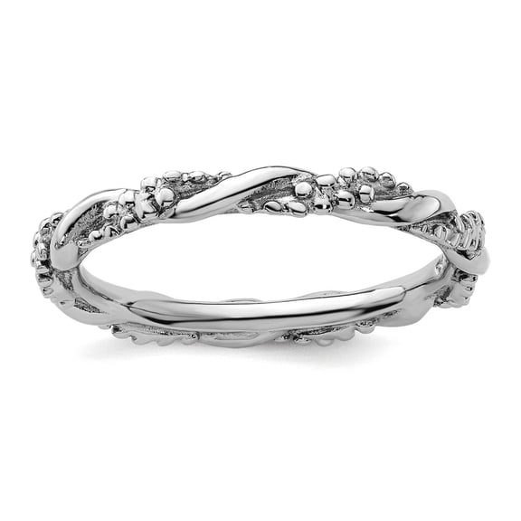 925 Sterling Silver Twisted Polished Stackable Rhodium Twist Ring Size 5 Stackable Ring for Women
