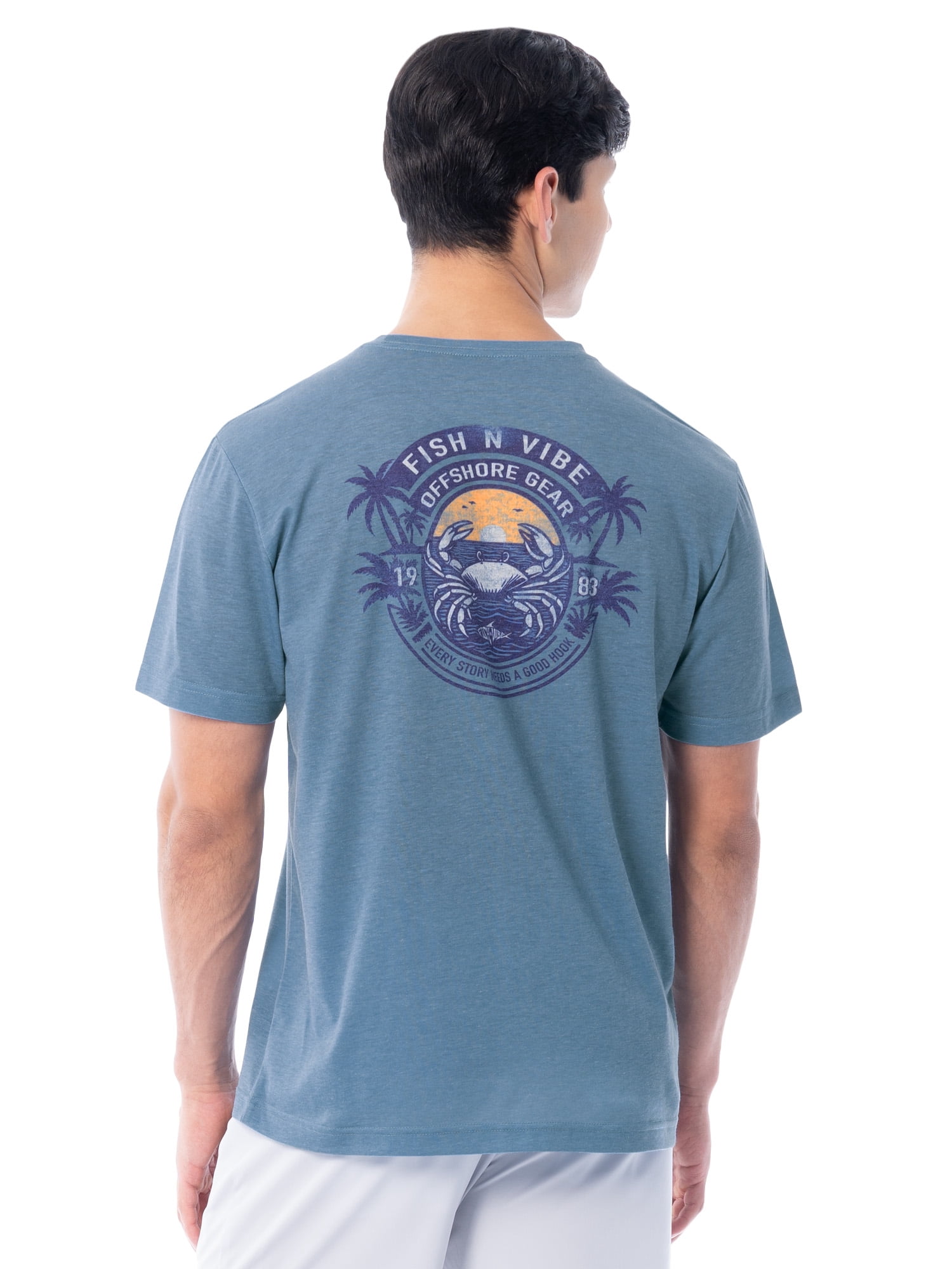 Fish N Vibe Men's Short Sleeve Fishing Performance Outdoor Graphic T-Shirt, Blue Shadow, L