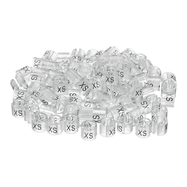 Marcadores de percha de ropa de 160 piezas, etiquetas de tamaño XS, adecuadas para varillas de 3.5 mm, etiqueta de color para perchas de ropa, transparente