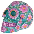 thumbnail image 3 of Northlight Day of the Dead Skull Coin Bank - 7.75" - Teal Blue and Pink, 3 of 8
