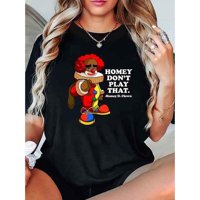 Cartoon & Slogan Print Comfy T-Shirt, Round Neck Short Sleeve Sports Tee, Women's Activewear, Leisure Style, ALL/Global/All