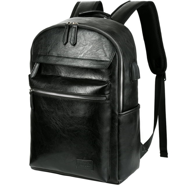 Vbiger PU Leather Backpack Trendy Business Backpacks Large-capacity Laptop Shoulder Bags Casual Outdoor Daypack Stylish College School Bag Waterproof Travel Backpack for Men, Black