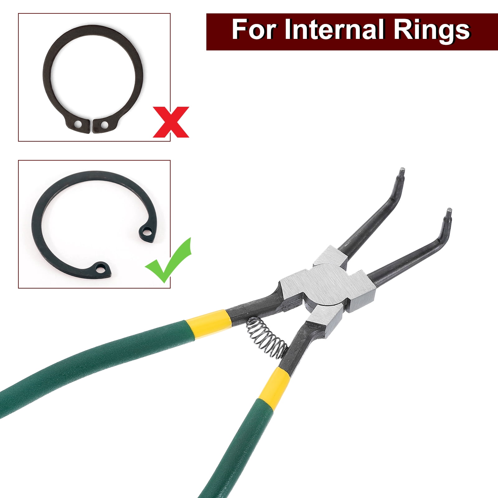 Snap Ring Plier 13" Internal Circlip Pliers with 0.12" Bent Jaw Tip for Ring Remove Retaining Pliers, Green