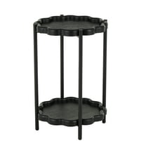 DecMode 15" x 24" Black Wood Floral Inspired 2 Level Accent Table with Metal Legs, 1-Piece