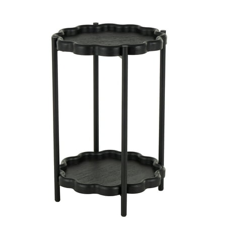 DecMode 15" x 24" Black Wood Floral Inspired 2 Level Accent Table with Metal Legs, 1-Piece