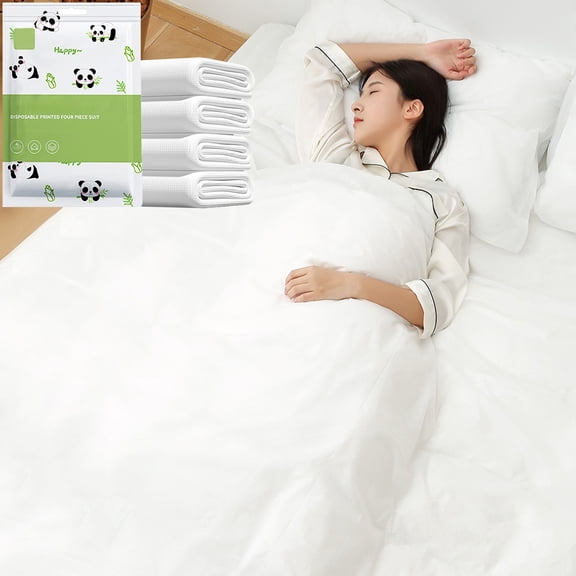 4-Piece Travel Bedding Set with White SMS Fabric Sheets, Duvet Cover & Pillowcases for Hotel Accommodation, Business Trips, Train Sleepers, and Homestays