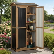 Outdoor Storage Cabinet Storage Shed, Patio Storage Cabinet Outside Weather-Resistant for Garden Garage Backyard Pool with 3 Removable Shelves, Waterproof Roof, Adjustable Feet