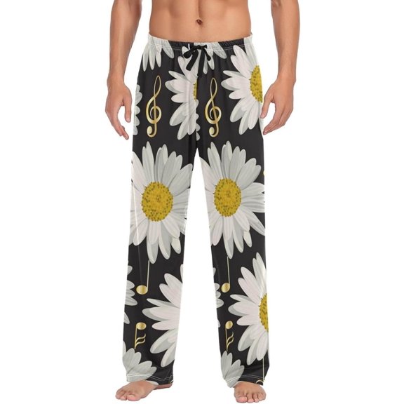 GZHJMY Gold Music Notes and Daisies Pajama Pants For Men, Men's Separate Bottoms, Lounge Pants with Pockets, Christmas New Year Birthday Gifts, XX-Large, Christmas New Year Birthday Gifts, XX-Large