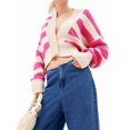 thumbnail image 2 of Women'S Color Block Striped Sweater Long Sleeve Cardigan Button Down V Neck Knit Top Fashion Knitwear Rose Red L, 2 of 10