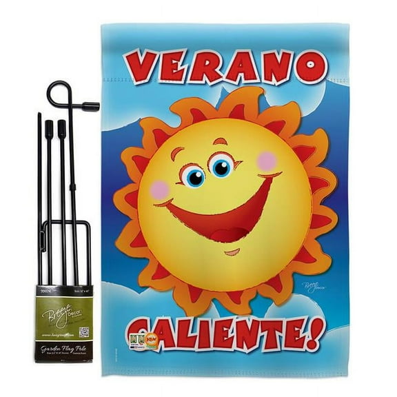 Breeze Decor BD-SU-GS-106056-IP-BO-D-IM09-BD 13 x 18.5 in. Verano Caliente Summer Fun in the Sun Impressions Decorative Vertical Double Sided Garden Flag Set with Banner Pole