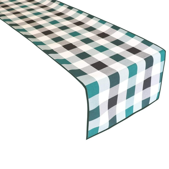 Poplin Table Runner Buffalo Gingham Checkered Black Hunter Green and White