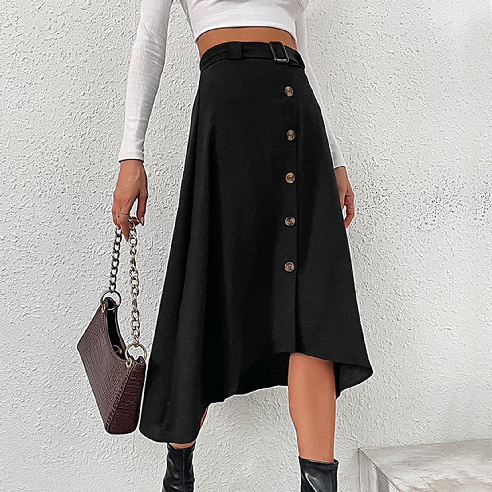 High waisted button front midi skirt sale