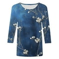 thumbnail image 4 of Cavosen Summer Tops for Women 3/4 Sleeves Floral Graphic Print Pullover Tees Round Neck Loose Fit Shirts Resort Trendy Blouse Beach Vacation T-Shirts Going out Plus Size 3XL, 4 of 5