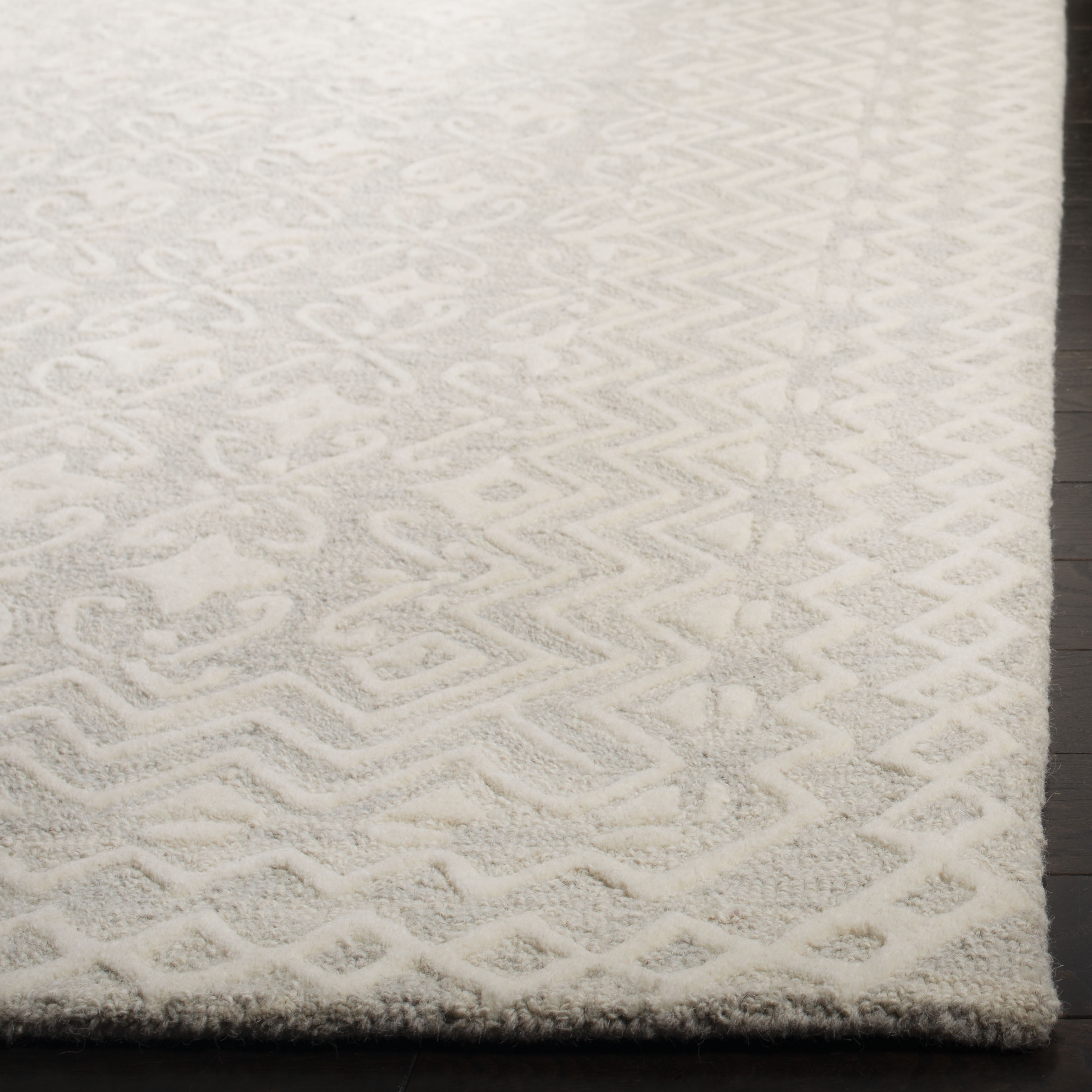SAFAVIEH Blossom Azura Geometric Wool Area Rug, Grey/Ivory, 5' x 8'
