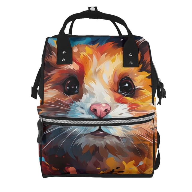 Easygdp Oil Painting Colorful Hamster para Bolsa de Bebé de Gran Capacidad con Múltiples Bolsillos, Bolsa de Pañales para Padres, Bolsa de Viaje Organizada y Elegante