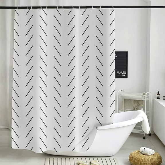 Boho Shower Curtain, Black and White Bohemian Simple Striped Bathroom Curtains for Bathtub Home Decor Waterproof Fabric Machine Washable with 12 Plastic Hooks