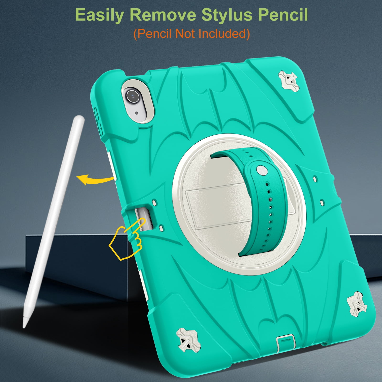 ELEHOLD Case for Apple iPad Air 11 (2024), Heavy Duty Shockproof Case with Pencil Holder/Stand/Hand Strap/Shoulder Belt, Rugged Protective Cover for Boys Girls,Mint