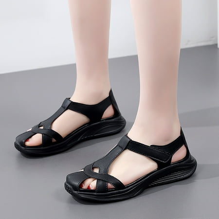 

Cathalem Summer Breathable Peep Toe Sandals Women Fashion Sport Beach Comfortable Hook Loop Wedges Shoes Hiking Sandals Women S Black 9