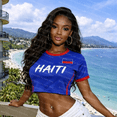 thumbnail image 4 of T-shirt Court à Imprimé Drapeau d'Haïti pour Femmes, Manches Courtes, Col Rond, Y2K, T-shirt de Football, Jersey, Décontracté, Mode Urbaine, Été, Sports, Tees, 4 of 5