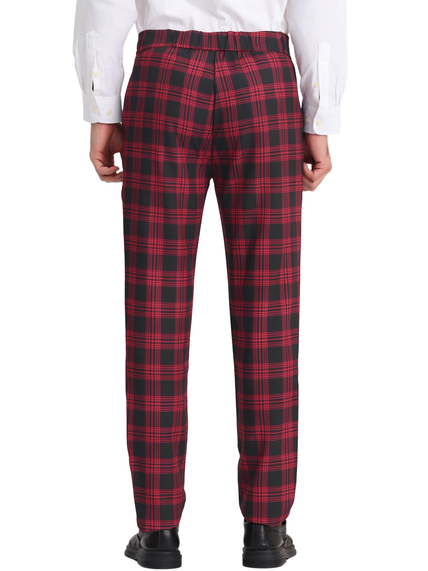Unique Bargains Men's Business Plaid Lightweight Regular Fit Flat Front Checked Pants 38 Black Red