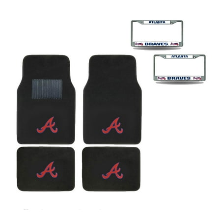 Atlanta Braves Mat - Atlanta Braves 4 Pc Carpet Floor Mats And 2 Chrome Metal License Frame With