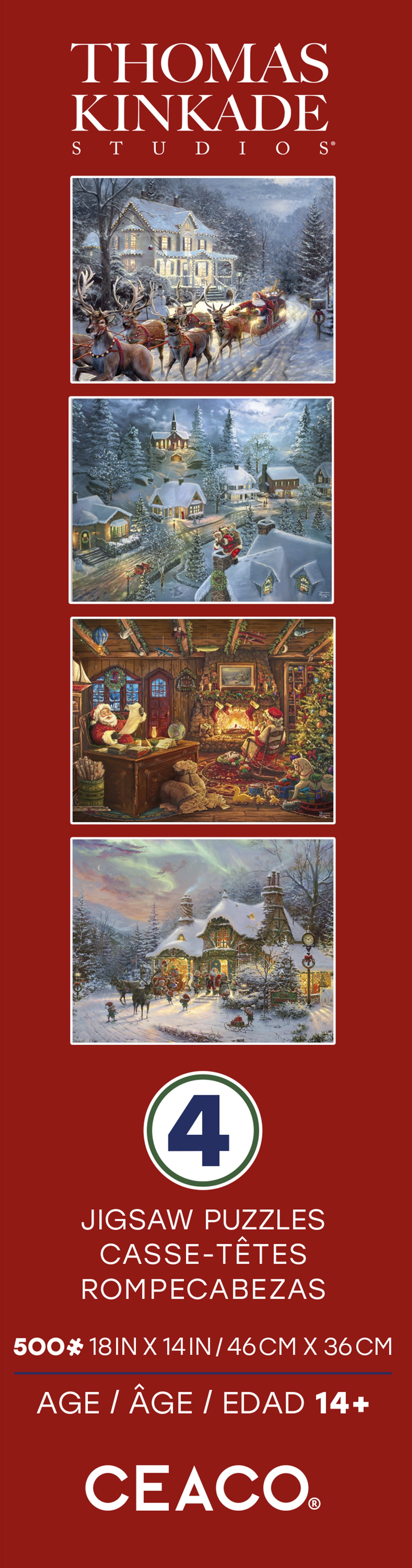 Ceaco Disney Thomas Kinkade Holiday Multipack Puzzles 4 Pack Interlocking Jigsaw Puzzle for Adults Ages 14+