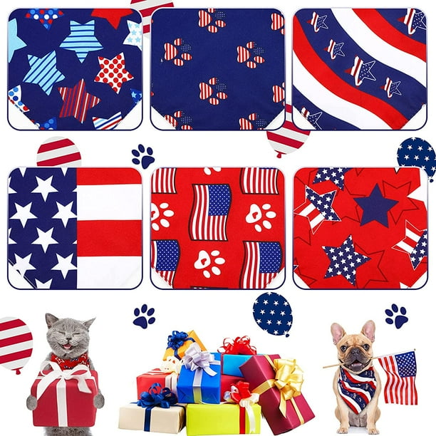 6 Pieces Dog Bandana 4th of July Pet Bandana Stars and Stripes Dog Scarf Independence Day Dog Triangle Bibs American Flag Puppy Bandana USA Dog Bandana Patriotic Pet Bib Scarf for Dogs