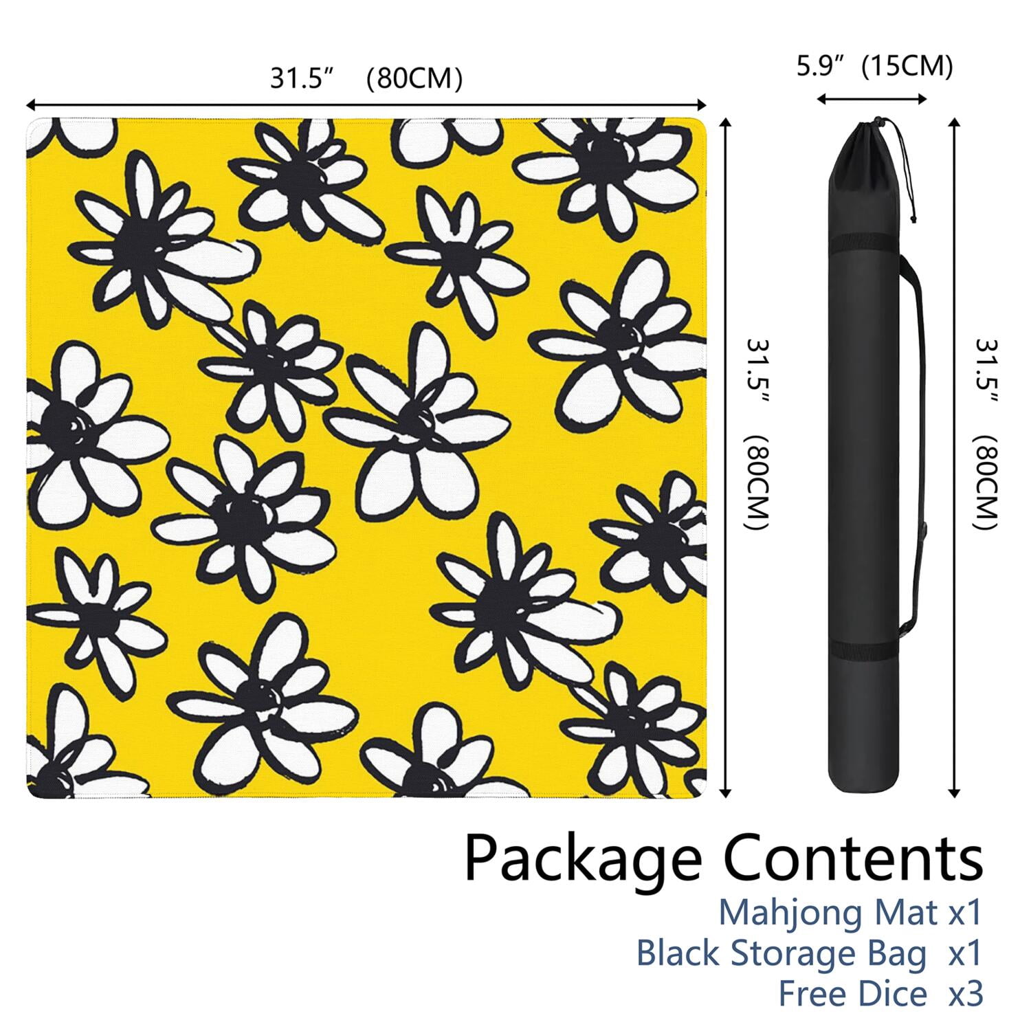 Floral Pattern Anti-Skid Table Mat for Mahjong Game Room 31.5x31.5 Inch Extra Large Rubber Pad with Noise Reduction & Secure Grip for Tiles