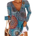 thumbnail image 2 of sweethay Camiseta de mujer Camisa estampada de manga larga Blusa informal con cuello en V de otoño Prendas para la parte del cuerpo Azul SG, 2 of 4