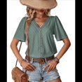 thumbnail image 3 of Blusas Informales de Negocios para Mujer, Blusas Elegantes de Trabajo, Atuendo de Verano, Moda 2025, Camiseta de Corta con Cuello en V, Verde, L, 3 of 10