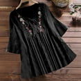 thumbnail image 2 of Uaswgudfs 3/4 Length Sleeve Womens Tops Embroidered Flower Shirt Tops Vintage Lace Patchwork Bow V-Neck Dressy T-Shirt, XXL, 2 of 4