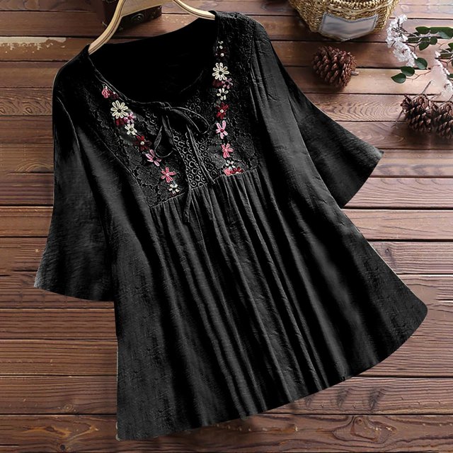 Fiudx Ofertas Relámpago Moda Mujer Verano Casual Tops con Cuello En V Vendaje Camisetas de Manga Corta y Blusa de Lino