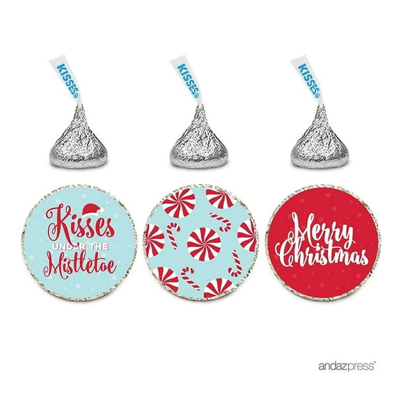 Chocolate Drop Labels Trio, Fits Hershey's Kisses Party Favors, Merry Christmas, 216-Pack, Envelope Seals Stickers