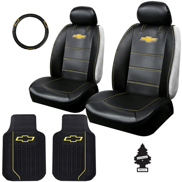 New Pair Of Deluxe Edition Chevy Logo Universal Sideless Seat Cover W Headrest Floor Mats Steering Wheel And Air Freshener Com - 2018 Chevy Silverado Truck Seat Covers